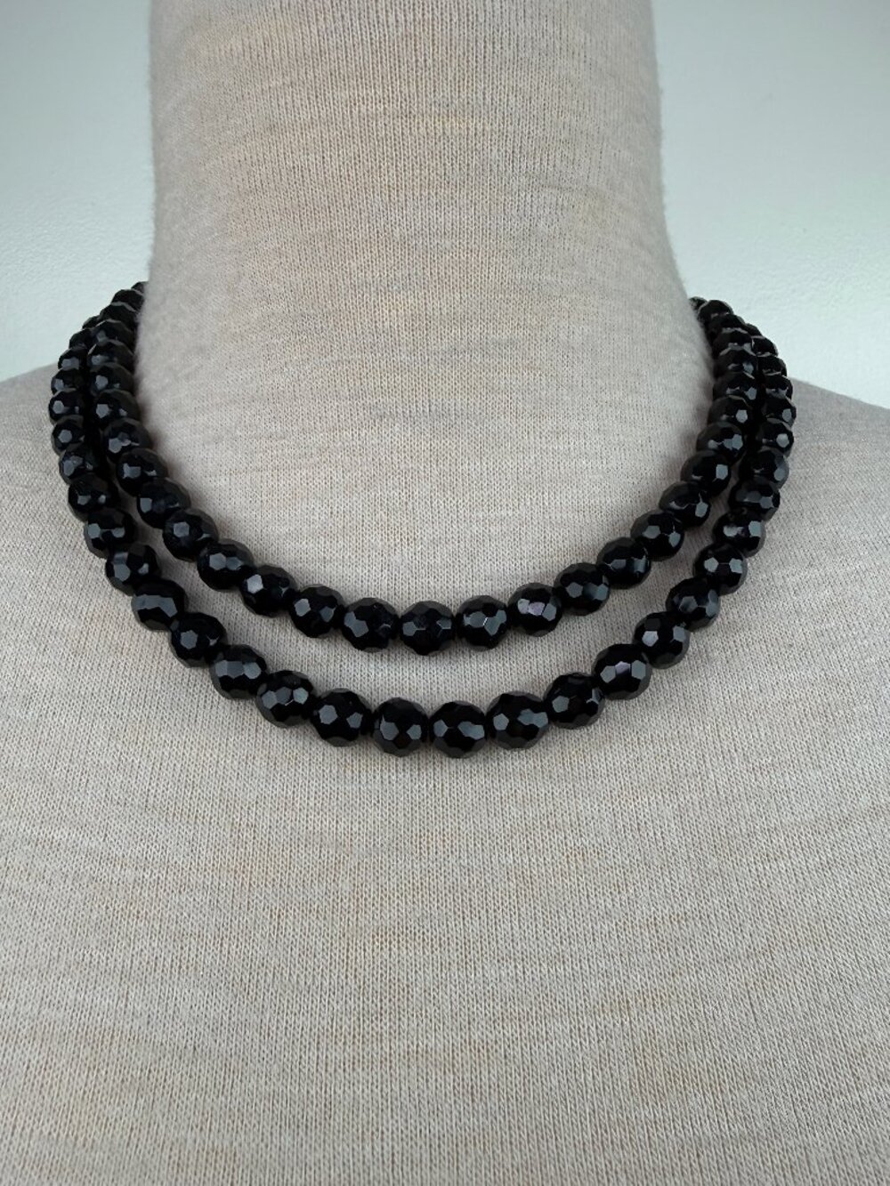 Antique Multi-Strand (2) Glass Bead Mourning Necklace 19.5"